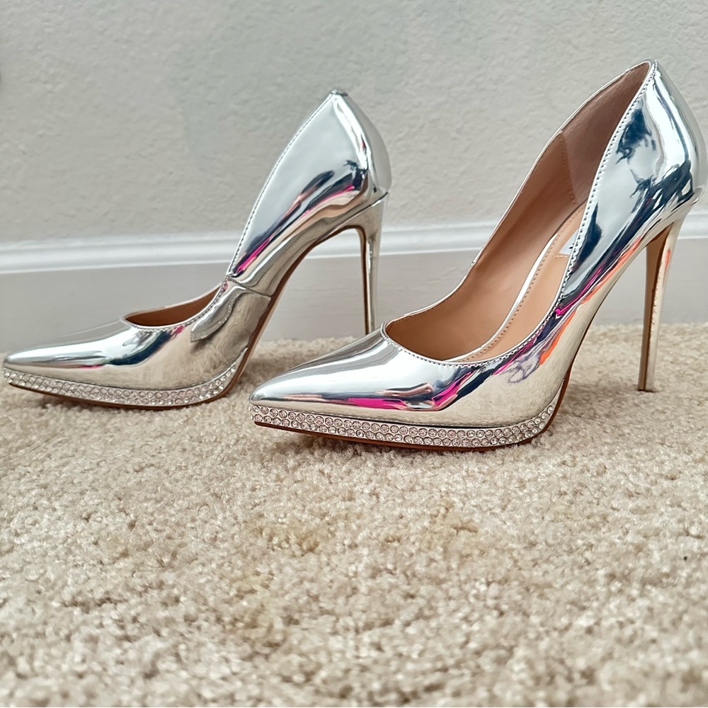 Silver Shiny Party Heels Steve Madden